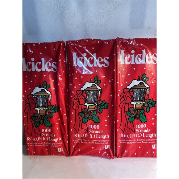 3 Christmas Tree Icicles Tinsel 1000 Strands 18 in. USA New In Box VTG - Picture 1 of 6